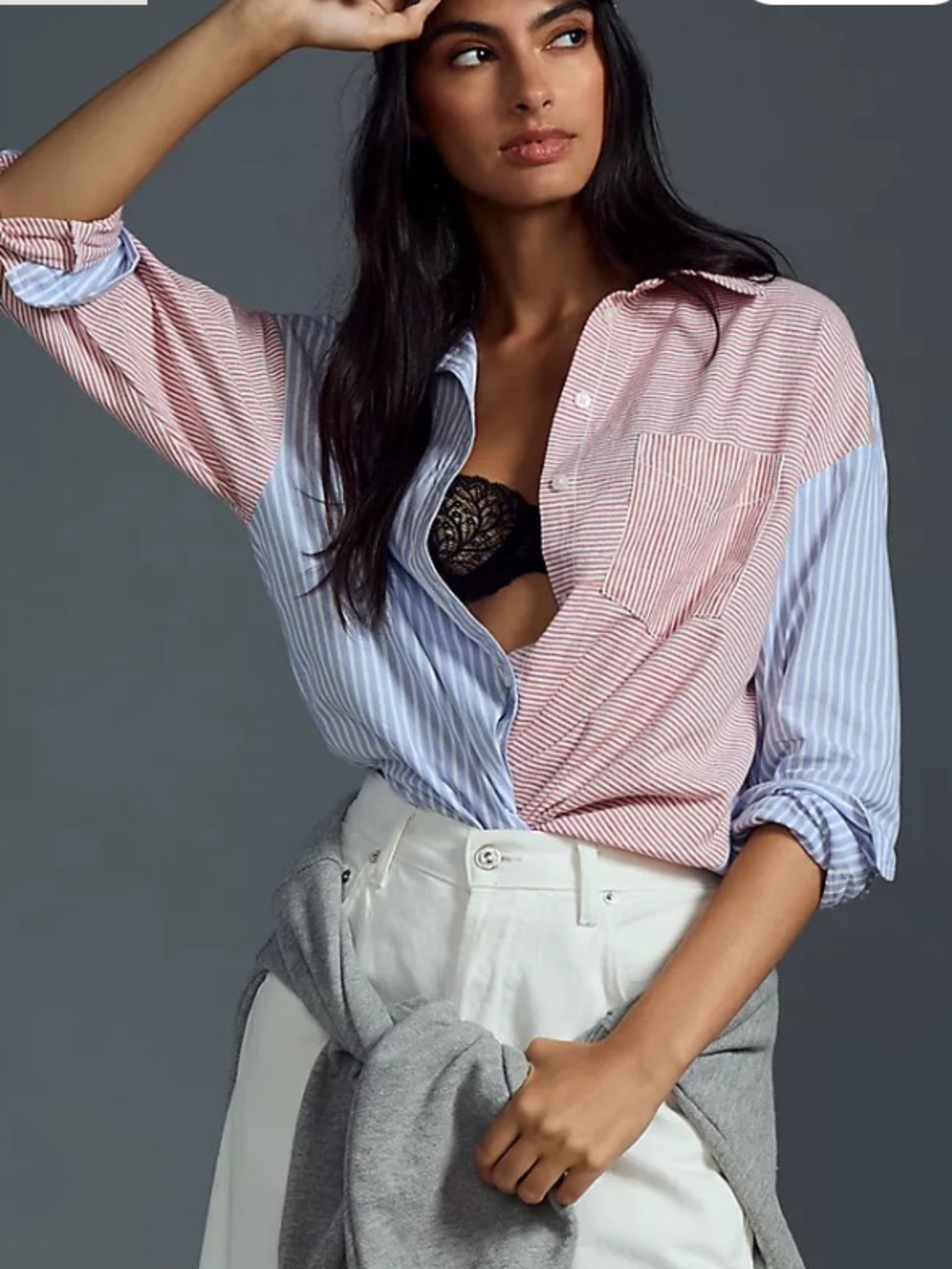 Anthropologie Two-Tone Striped Button-Down Shirt in Blue & Pink